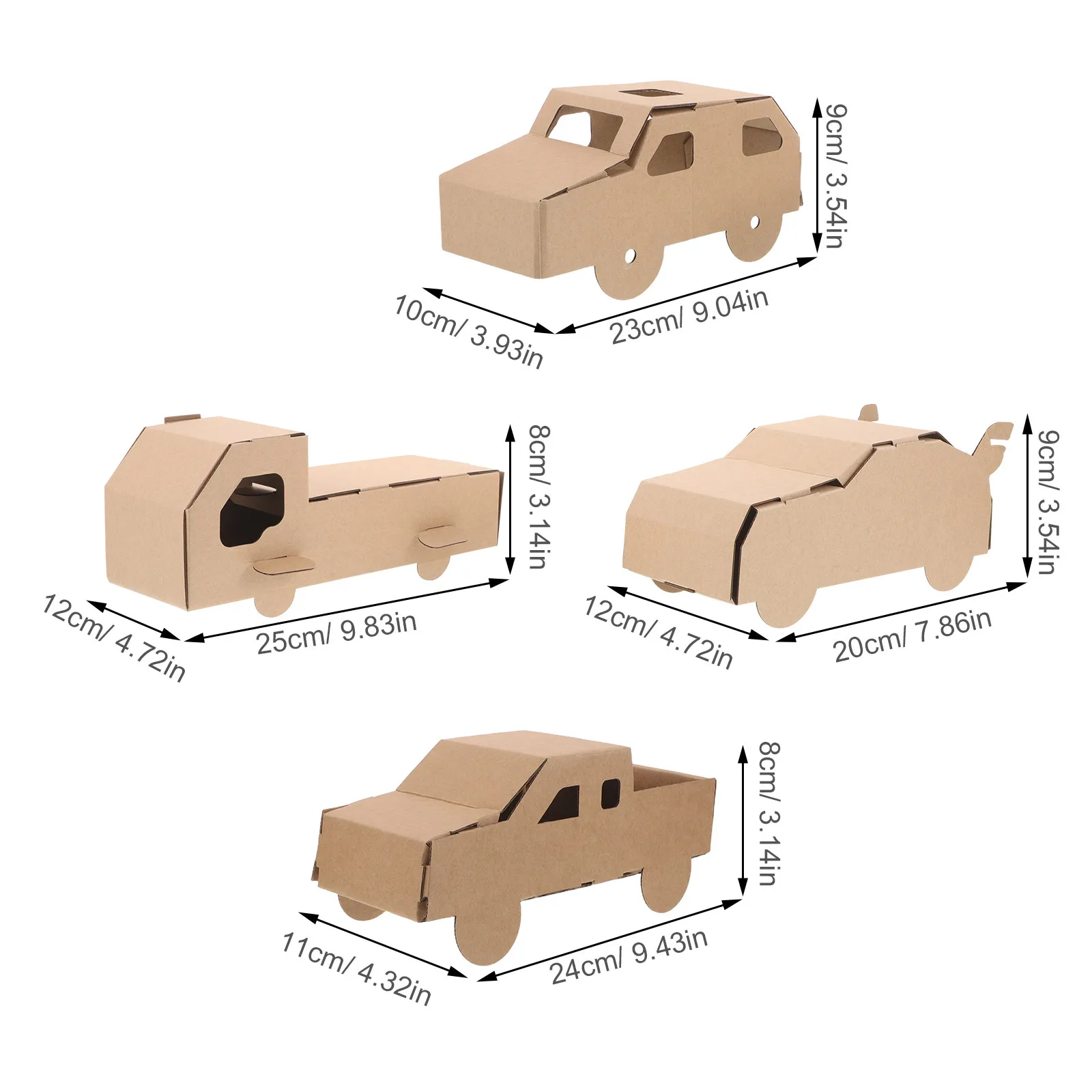 4Sets Cardboard Car DIY Assembly Paper 3D Puzzle Educational Vehicle Craft for Kids Birthday School Project Handcraft Kit