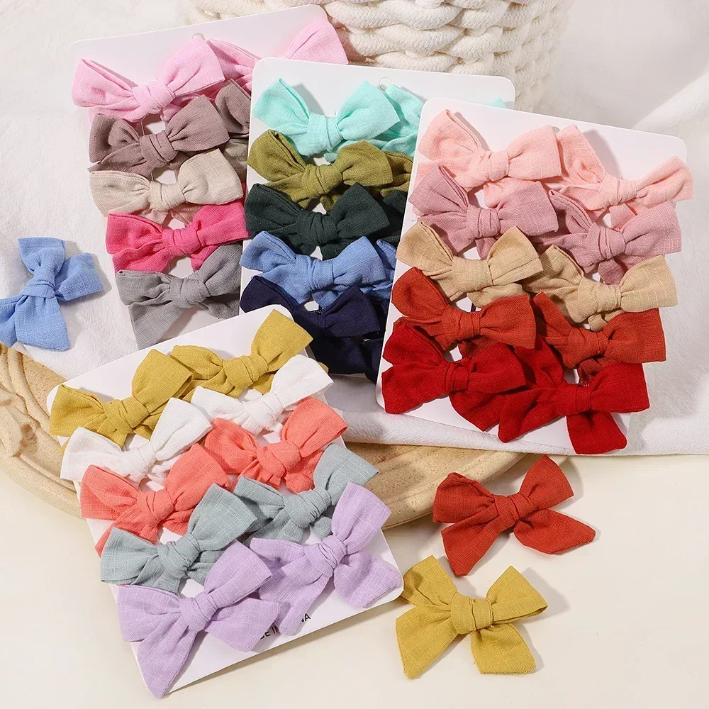 10Pcs/set Solid Color Cotton Hair Bows Hair Clips for Baby Girls Boutique Hairpins Barrettes Headwear Hair Acesssories Wholesale