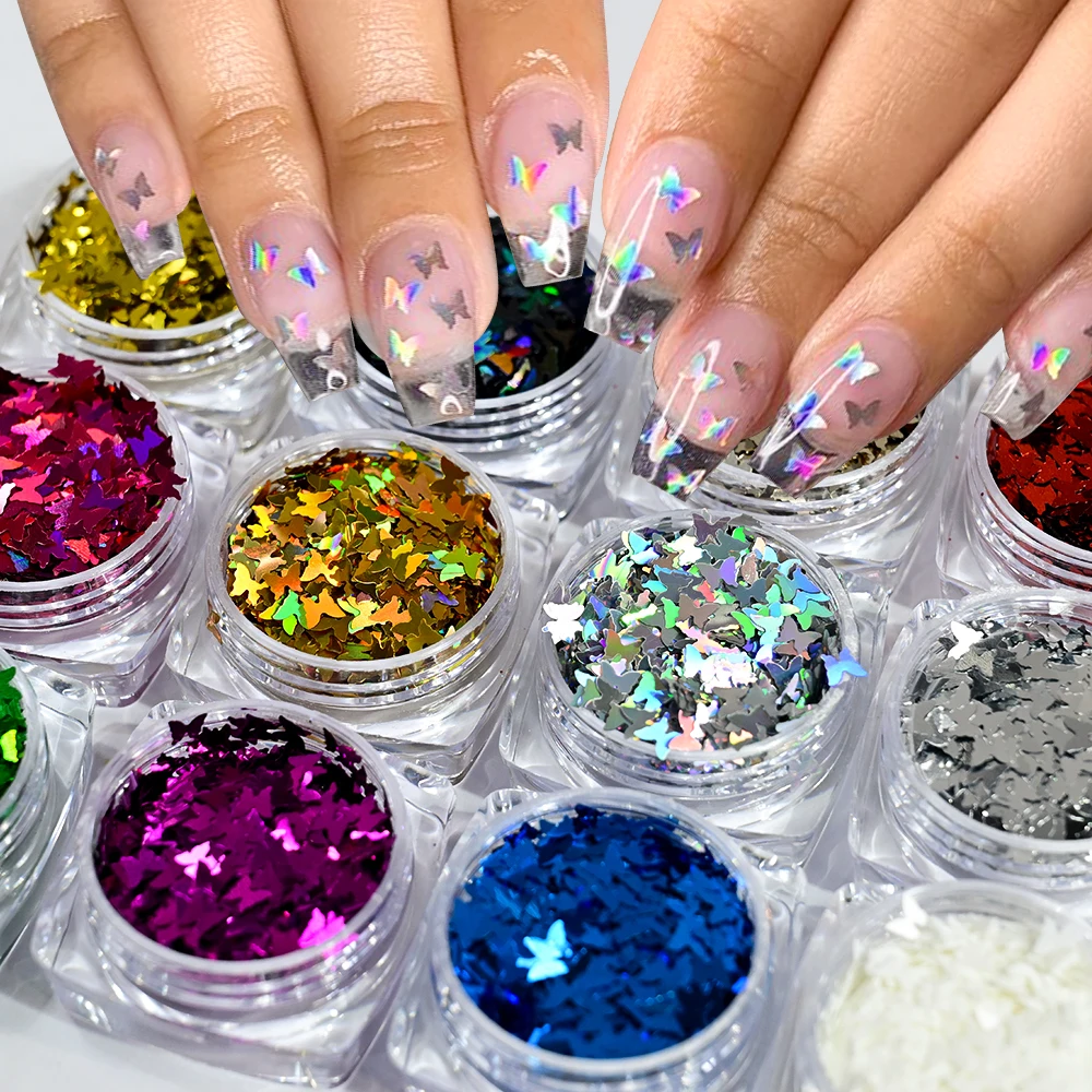 

12 коробок/компл., блестящие голографические блестки-бабочки, блестки для ногтей, красочные блестки, блестки для дизайна ногтей, блестящие нерегулярные ломтики хлопьев