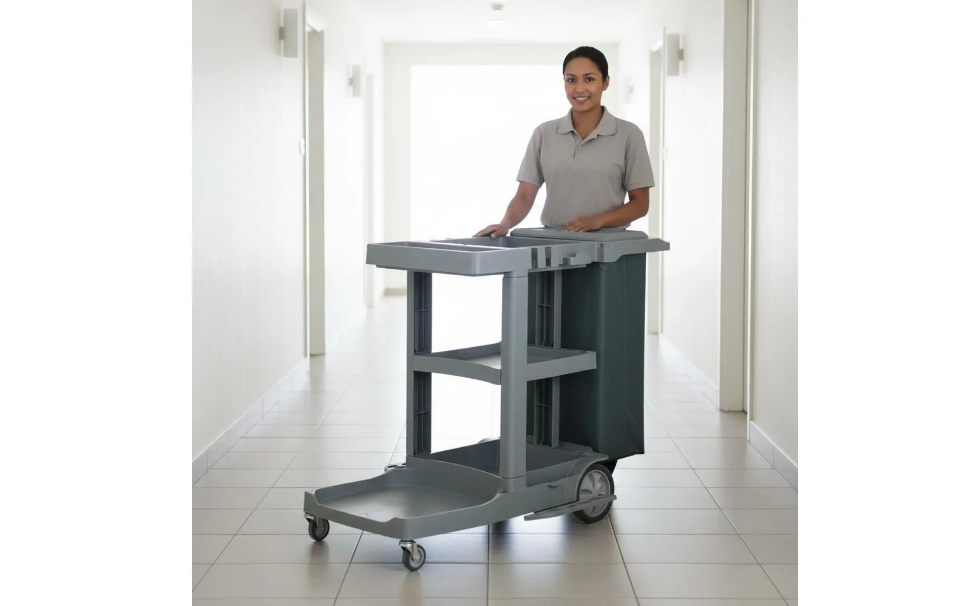 Professional Cleaning Trolley on Wheels Large Capacity Janitor Cart with Vinyl Bag Janitorial Equipment Sturdy Duty for Hospital