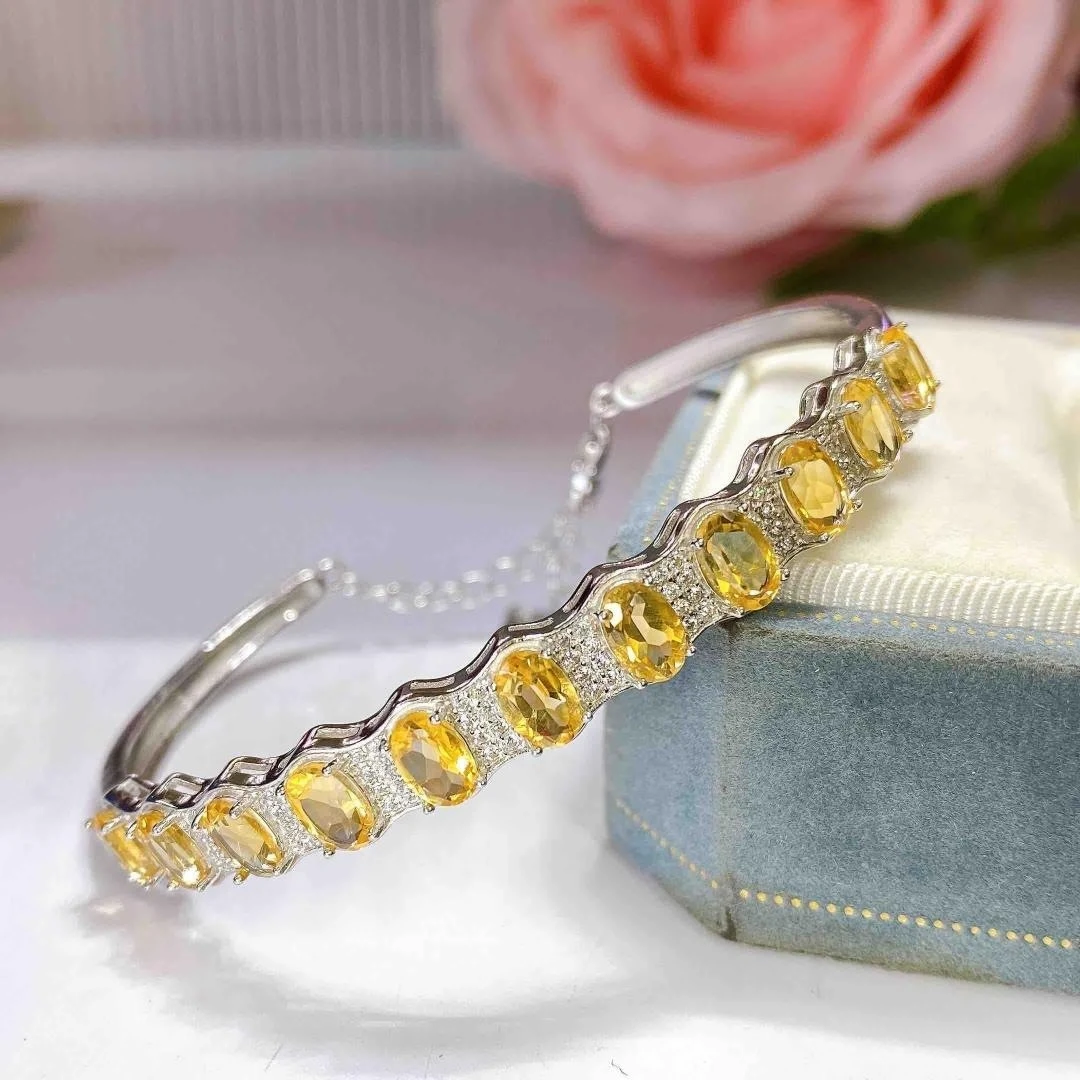 

KJJEAXCMY Natural Yellow Crystal S925 Sterling Silver Bracelet - Elegant Simple High-End Jewelry Accessory Support testing