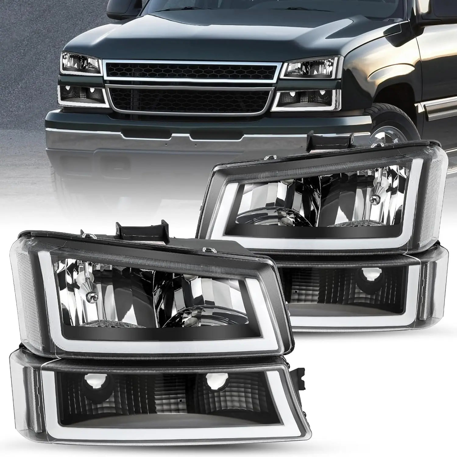 

Фара в сборе с U-светодиодом DRL подходит для Chevy Silverado 2003-2006 гг. / 2003-2006 Avalanche с бампером, 4 шт., лампа в комплект не входит
