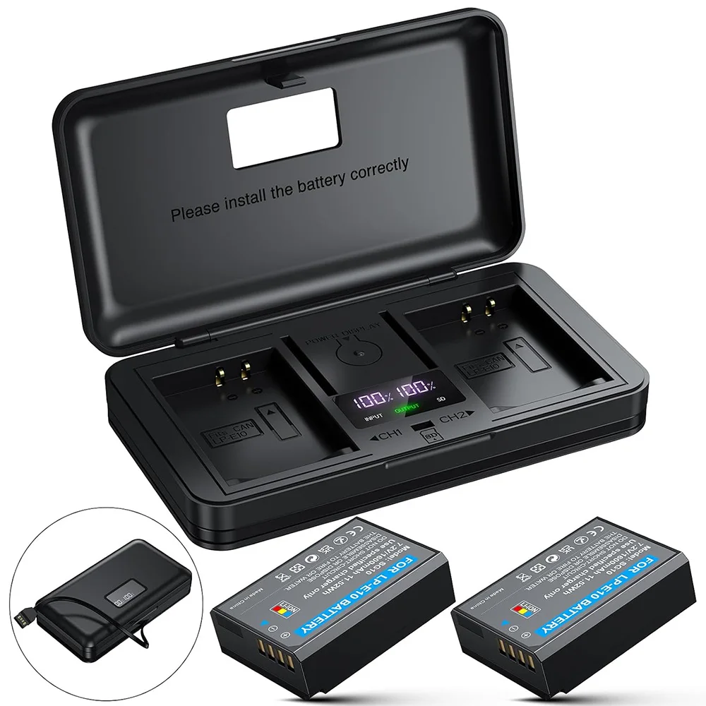 BINPAI LP-E10 Batería y cargador USB dual rápido para cámaras digitales Canon LP E10, EOS Rebel T7 T6 T5 T3 T100, Kiss X50 X70 X80 X90, EOS 1100D 1200D 1300D 1500D 2000D 3000D 4000D