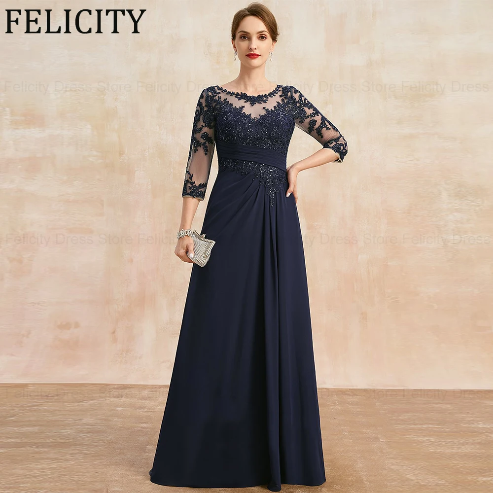 

FELICITY Chiffon Elegant Mother of the Bride Dress 2024 A-line Scoop Illusion Wedding Guest Dresses Applique Long Evening Gowns