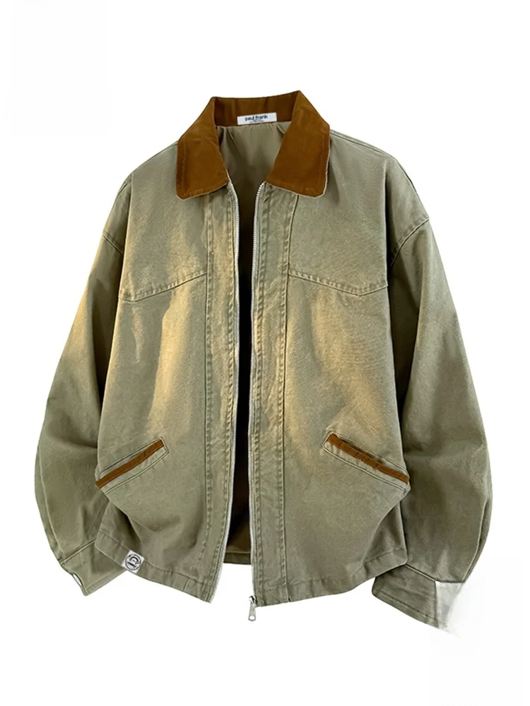 

PaulFrank Loose Fit Cotton Work Jaet Men's Autumn Casual Sle Zipper ket Collar Monkey Print Outerwear