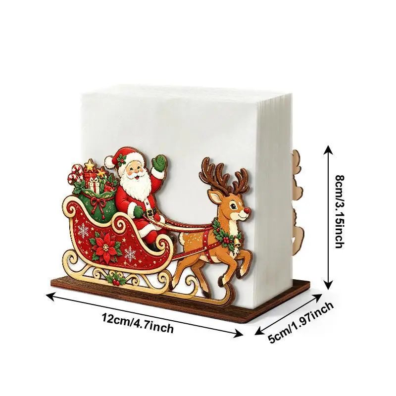 [1PC Christmas Wooden Napkin Holder Santa Claus Sleigh Reindeer Tissue Rack Xmas Table Decor For Home Dining Table Desktop Deco