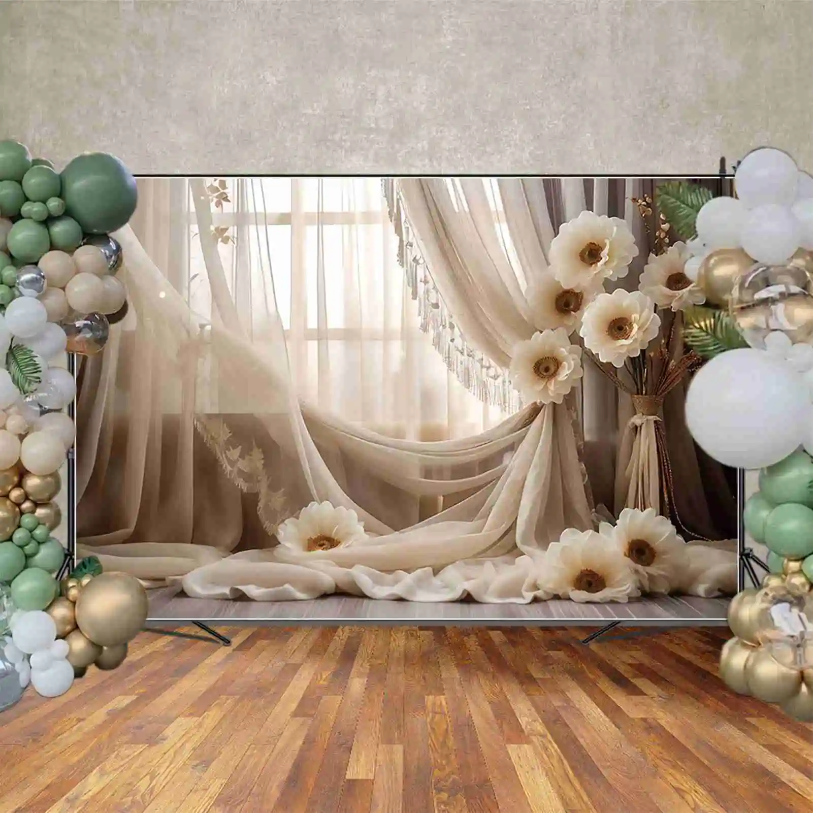 MOON.QG Flower Curtain Bohemian Style Background Wedding Birthday Portrait Backdrops Customized Party Decoration Photocall Props