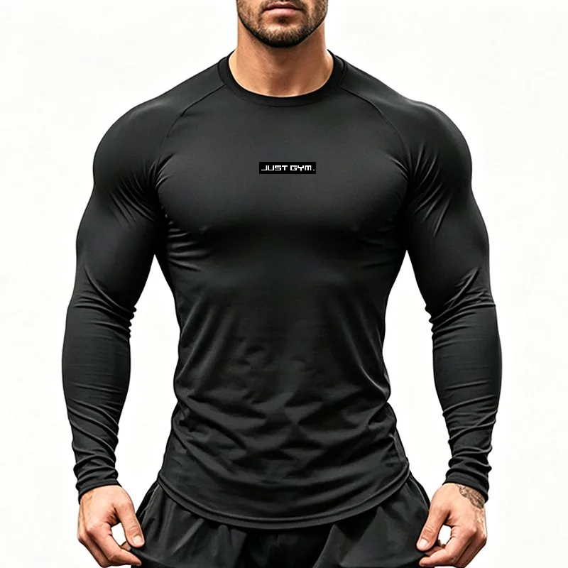 Men's Long-sleeved Running T-shirts Quick-drying Breathable Sports Shirt Raglan Sleeve Slim Compression Top Fitness Training