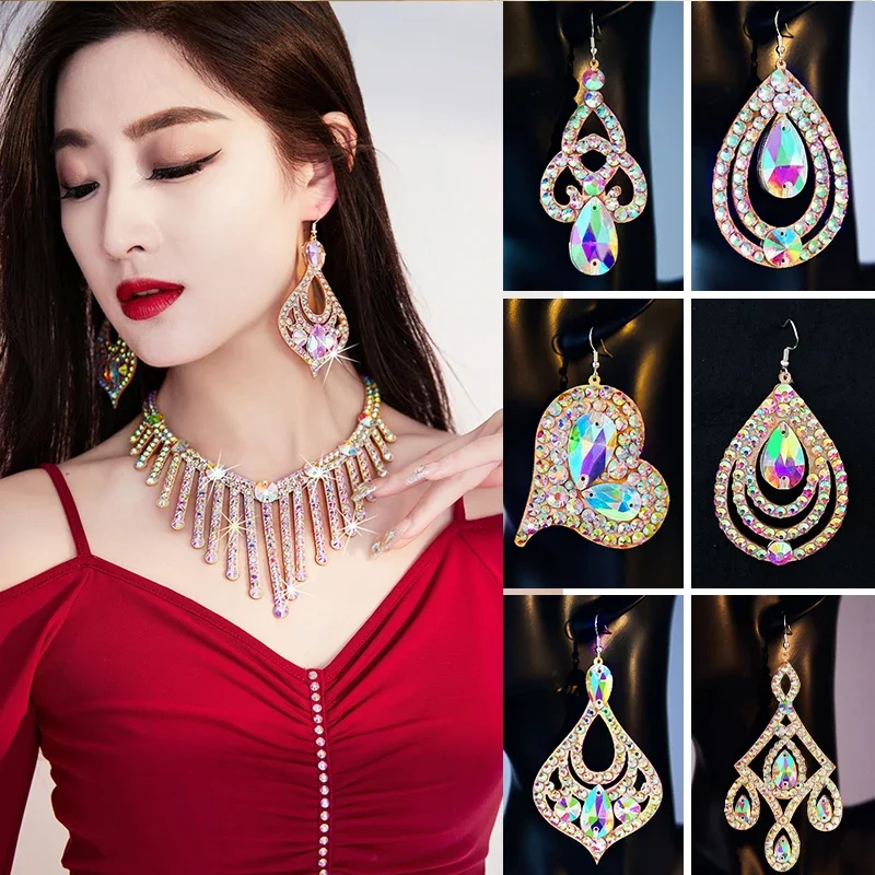 

Belly Dancing Performance Earrings All Handmade Luxury Rhinestones Earring Moderndance Oriental Dance Competition Accessories