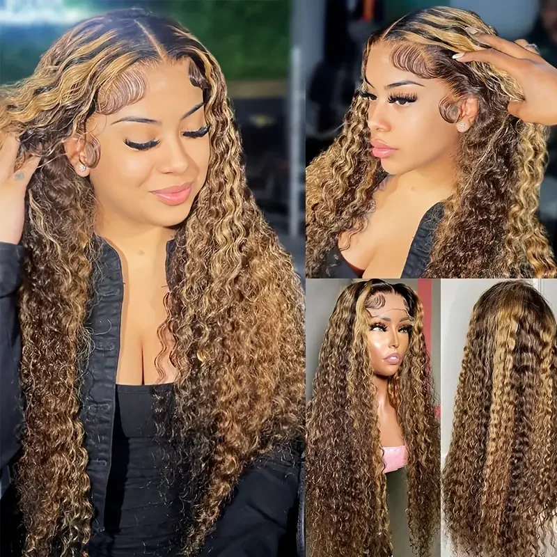 

Swupod Highlight 13x6 Lace Frontal Wig Human Hair Deep Wave 13x4 Hd Lace Curly Highlight Blonde Ombre Colored Wigs For Women