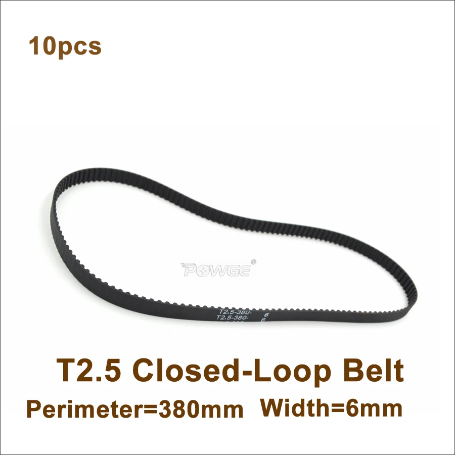 POWGE 380 T2.5 Timing Belt Width 6mm Perimeter 380mm Teeth 152 Closed-Loop Rubber Timing Belt T2.5X380 10pcs/lot