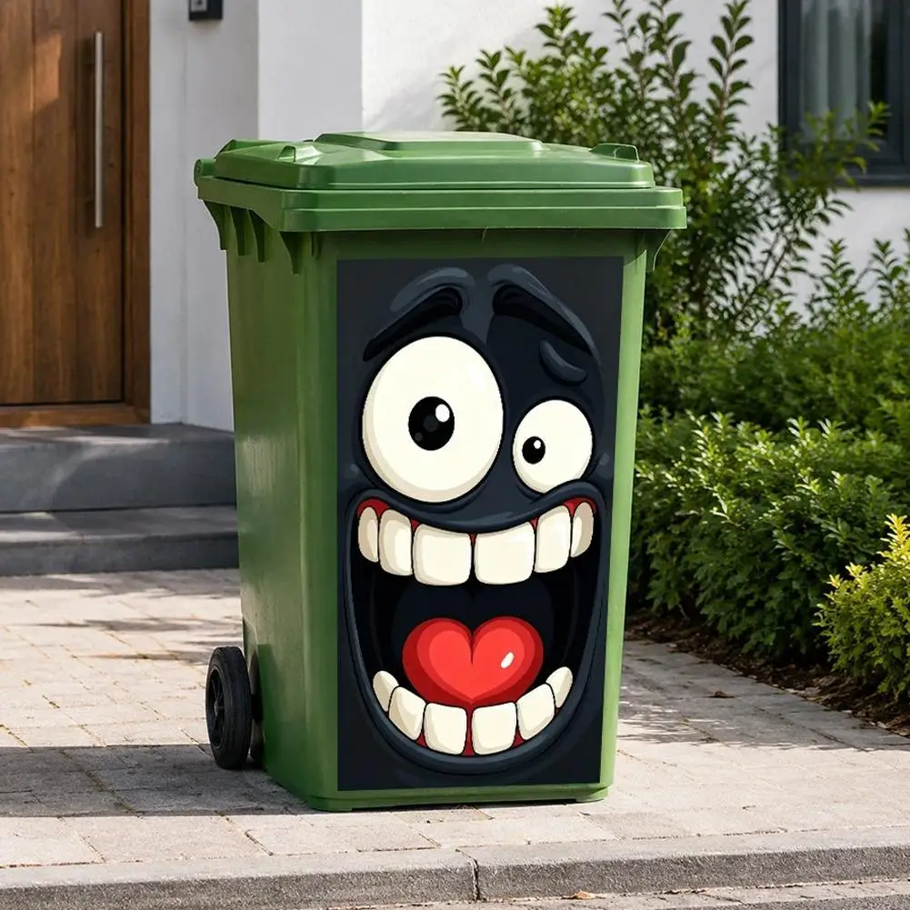 1/2/3/5/10PCS Removable Waterproof Dustbin Decal Funny Cartoon Big Mouth Face Sticker For Garden Trash Can Decor
