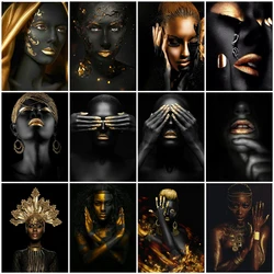 AZQSD DIY Paint By Number Black Gold African Woman Oil Painting On Canvas Wall Picture For Living Room Modern Handmade Gift