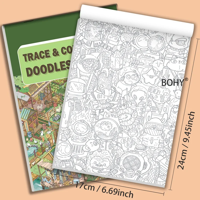 1 Adult Decompression Line Drawing and Coloring Drawing Book, 24 Pages, for Home Leisure Hand Drawn Graffiti, Emotional Healing
