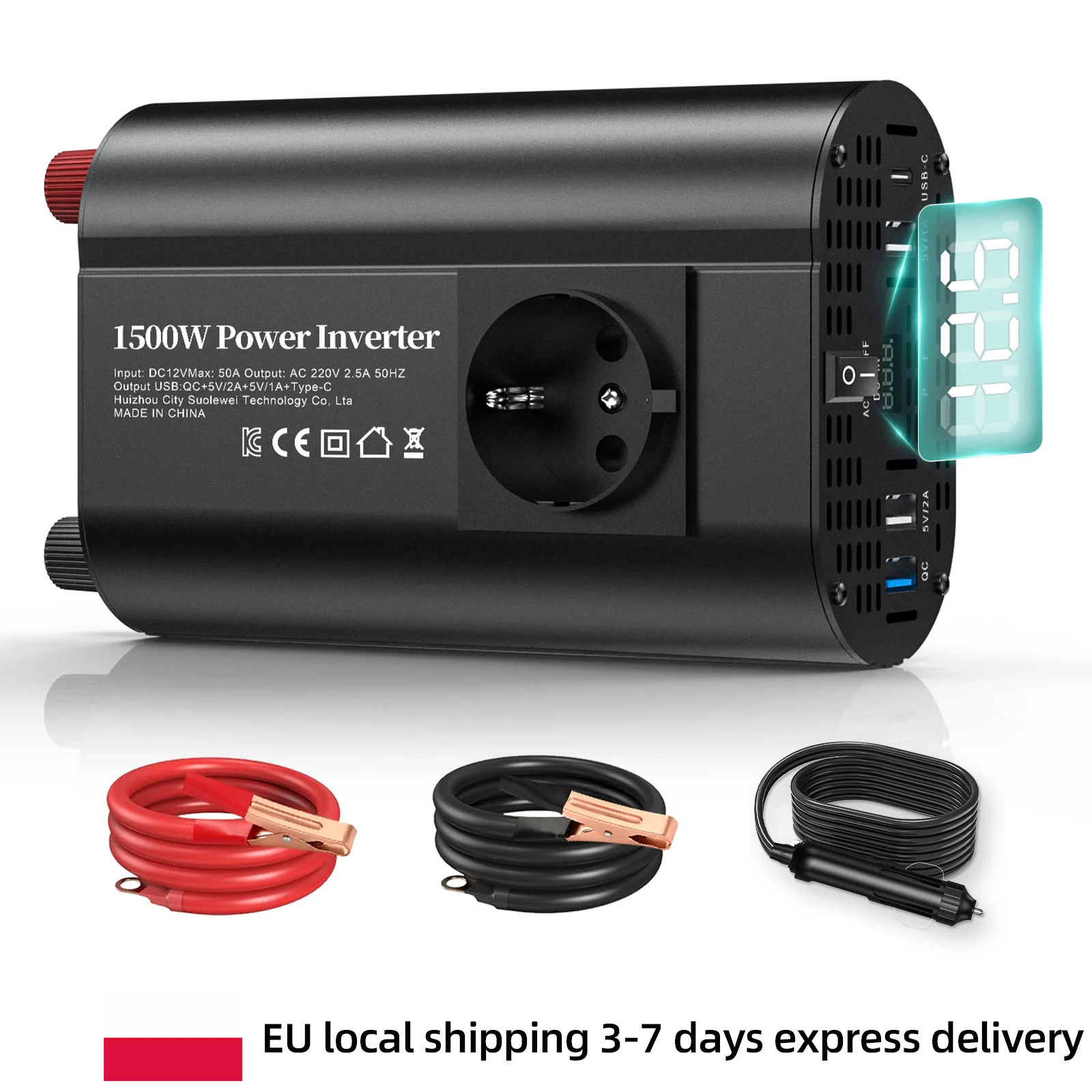 400W 500W Auto-Stromwandler, DC 12V zu 220V AC, Tragbarer Stromwechselrichter für Glühbirnen, Ventilatoren, Telefone, Laptops, Outdoor-Camping und Auto-Zubehör