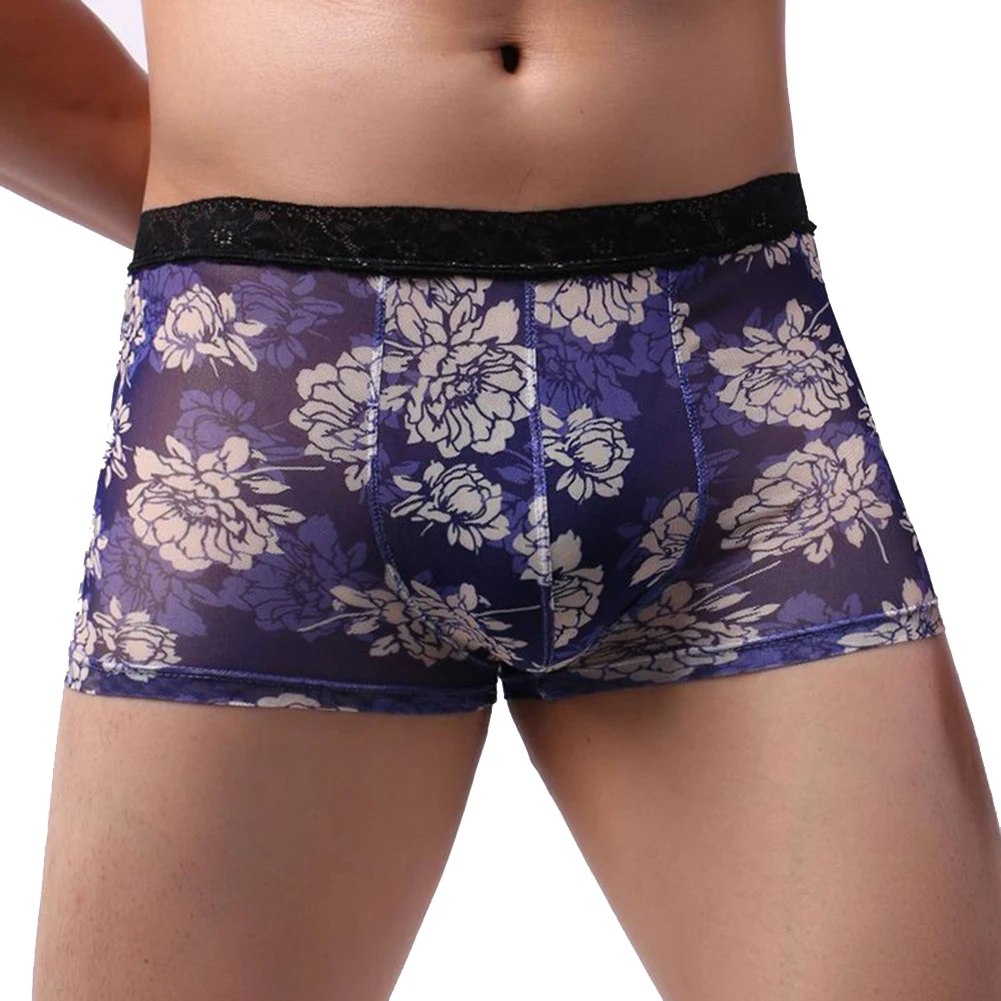 

Sleep Bottoms Men's Breathable Mesh Underpants Gay Sissy Pouch Underwear Man Lace Comfortable Boxers Shorts Ultra-Thin Briefs