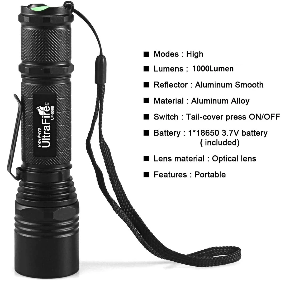 UltraFire UF-506B Military Flashlight 1000 Lumen Camping Lantern 18650 Durable Torch Light for Night Hikers High Brightness TIki