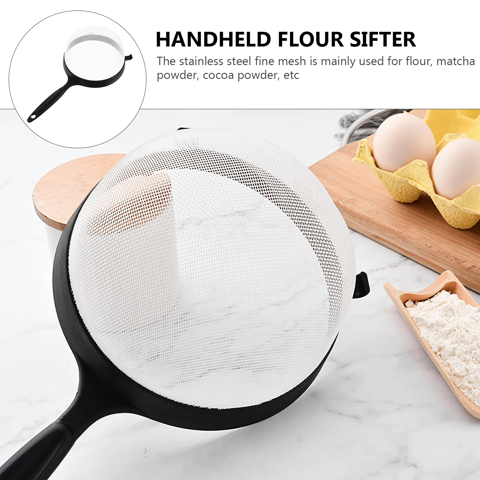 

2pcs Handheld Flour Sifter Portable Baking Strainer Plastic Food Sieve For Sugar Cocoa Cake Powder Filtering Kitchen Sieve Dense
