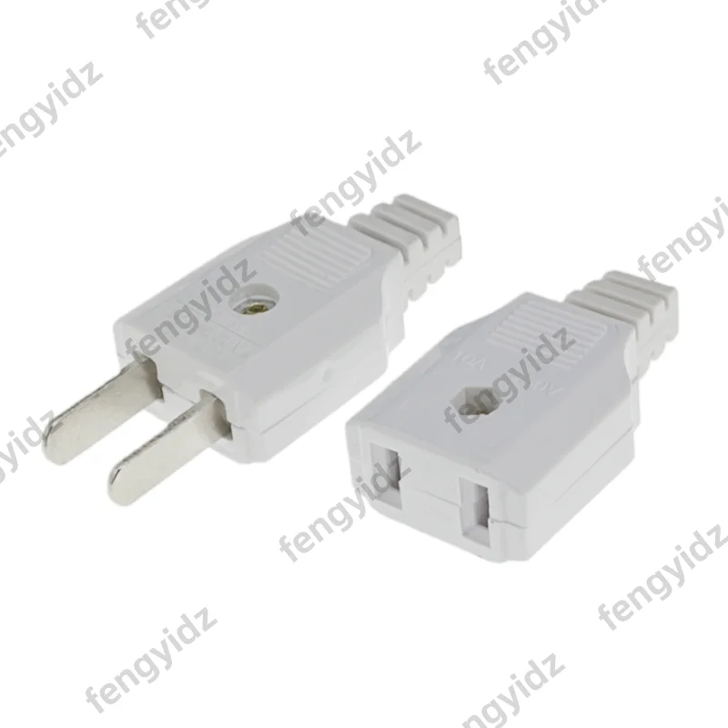 US American 2 Pin AC Electrical Power Male Plug Female Socket Outlet Adaptor Adapter w/ Wire Rewireable Extension Cord Connector