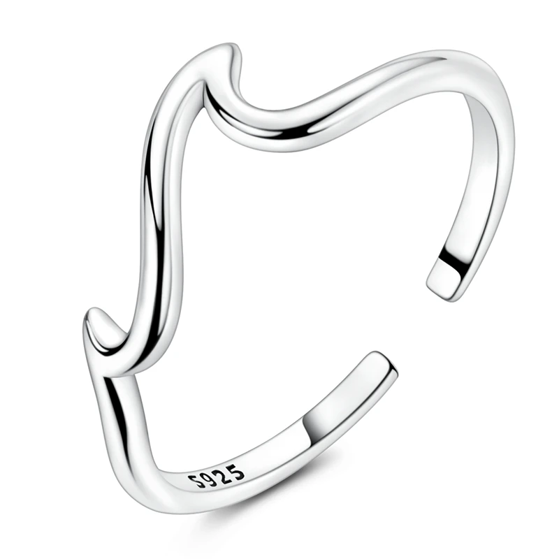 Original 925 Sterling Silver Wave Open Rings For Women Girls Jewelry Birthday Anniversary Gifts