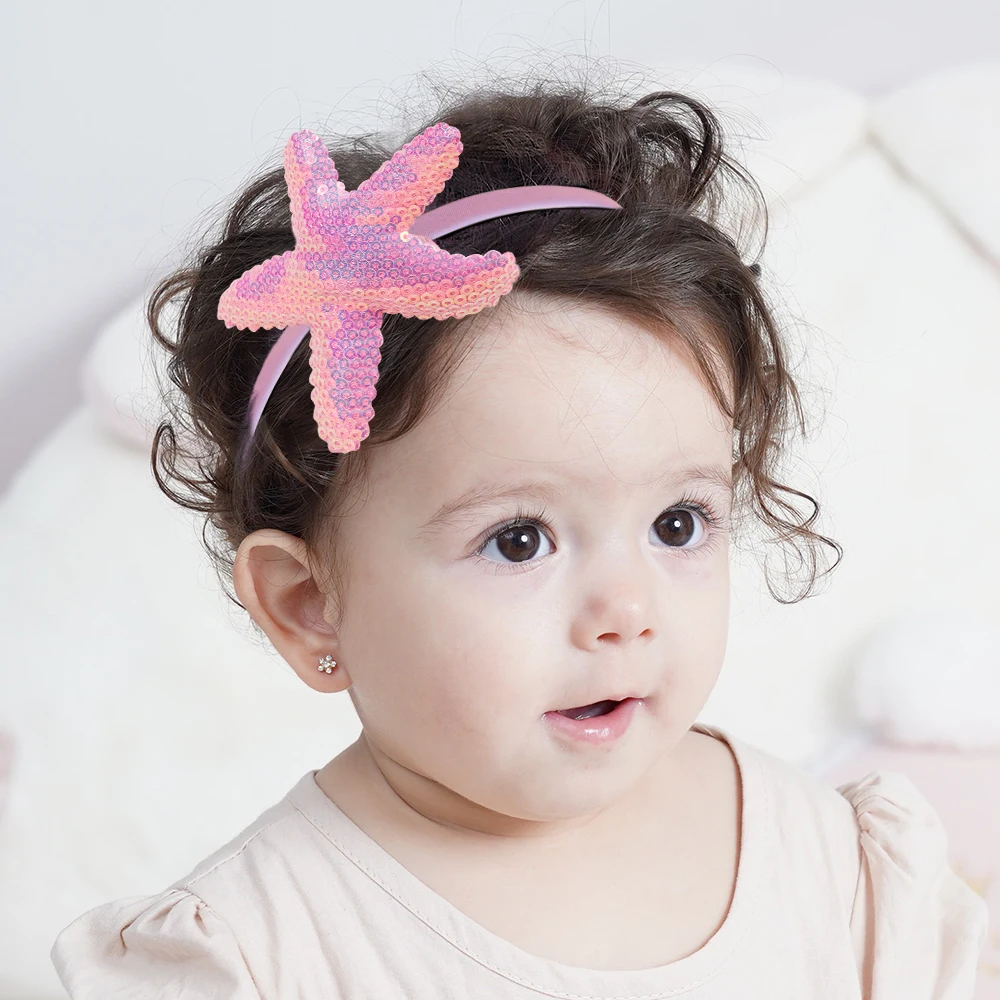 1Pc Cartoon Starfish Hair Hoop for Kids Hair Accessories Shiny Sequins Children\'s Decorative Hair Band Leisure Dress Up Headwear