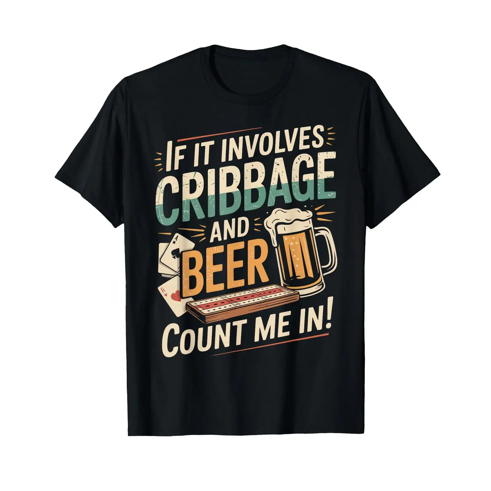 Cribbage And Beer Skunked Peg Card Game Board T Shirt vintage Washed Stretched homme Breathable Casual graphic Versatile