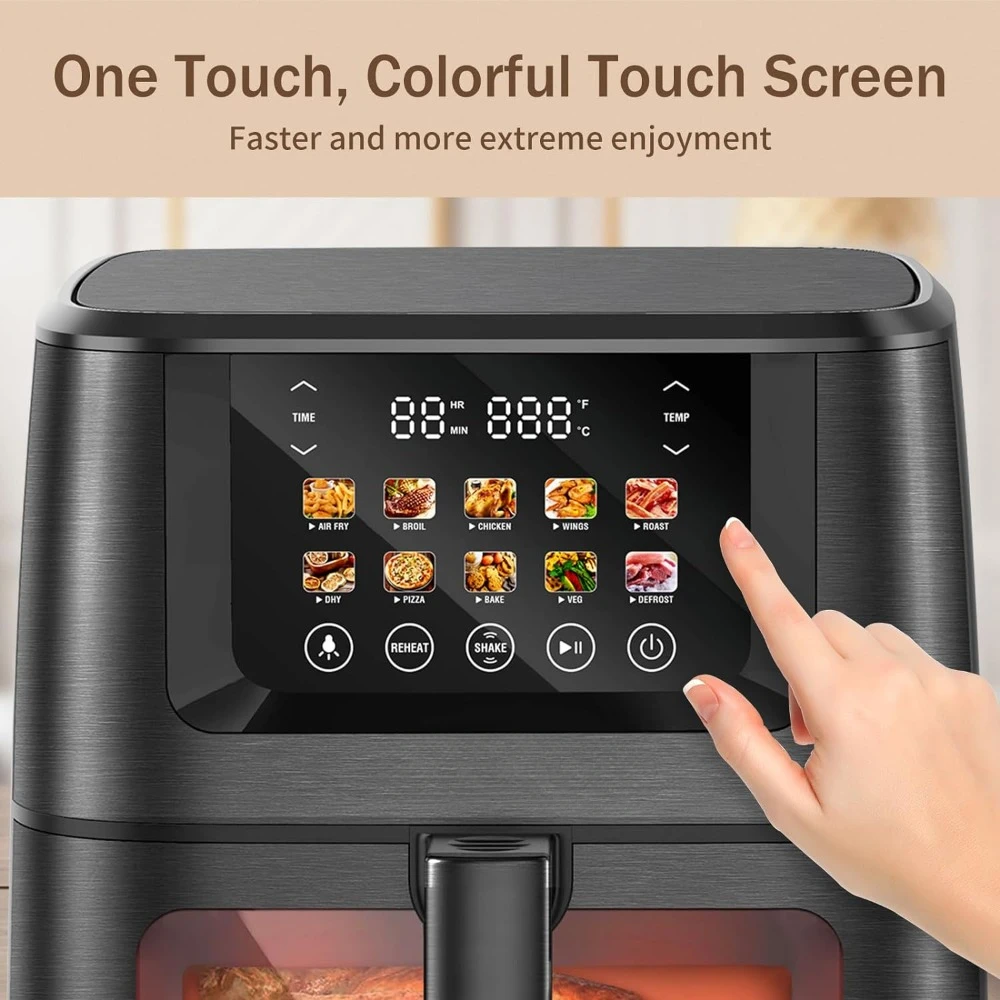 XL air fryer, 8 perempat, 10 dalam 1 oven penggorengan udara panas, dengan layar sentuh layar LCD warna, kombinasi oven penggorengan udara