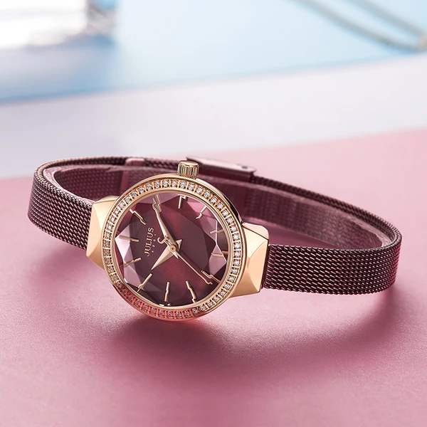 Micro‑set Zircon Julius Lady Women's Watch MIYOTA Fashion Hours Stainless Steel Bracelet Girl's Birthday Gift Box