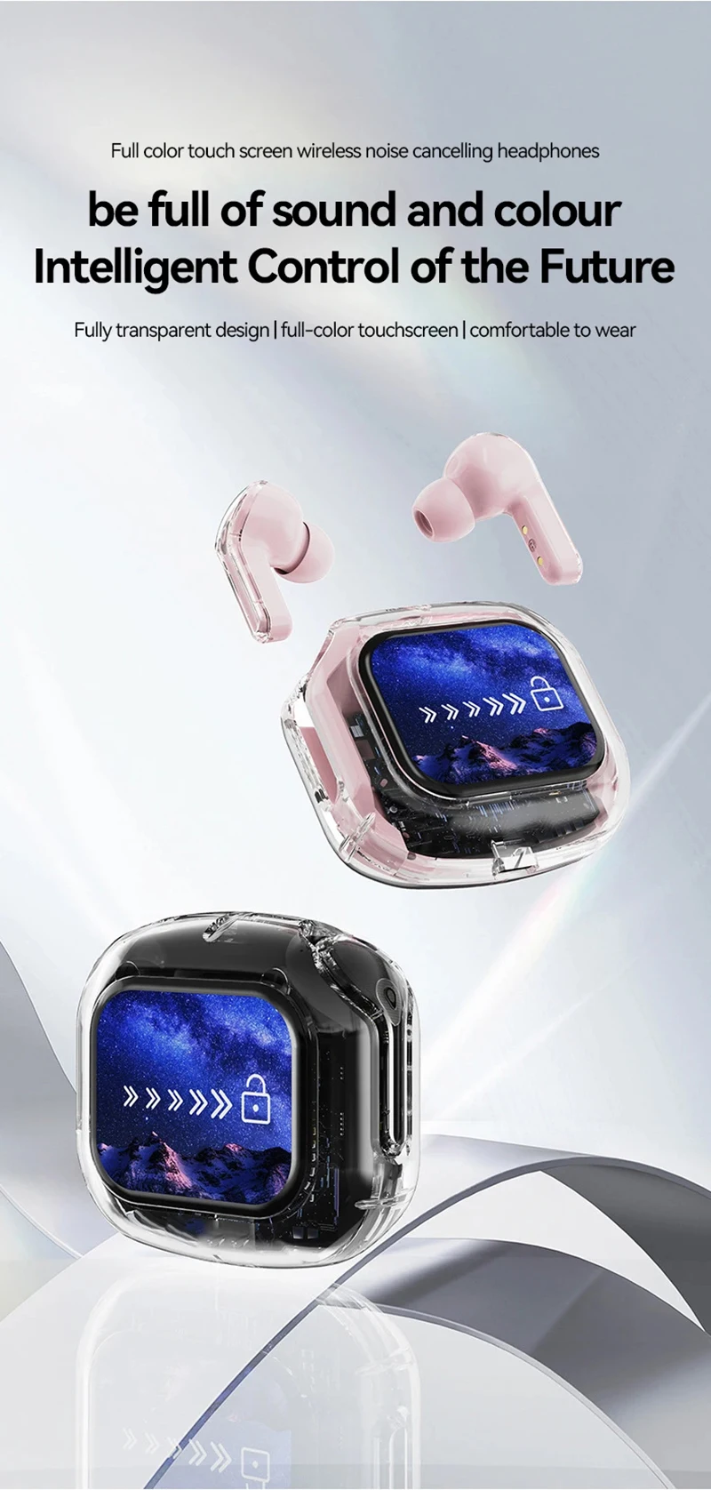 Air Max Wireless Bluetooth headsets In Ear Earphones Stereo Soundtrack Microphone  LCD Full-Color Touch Screen Noise Reduction