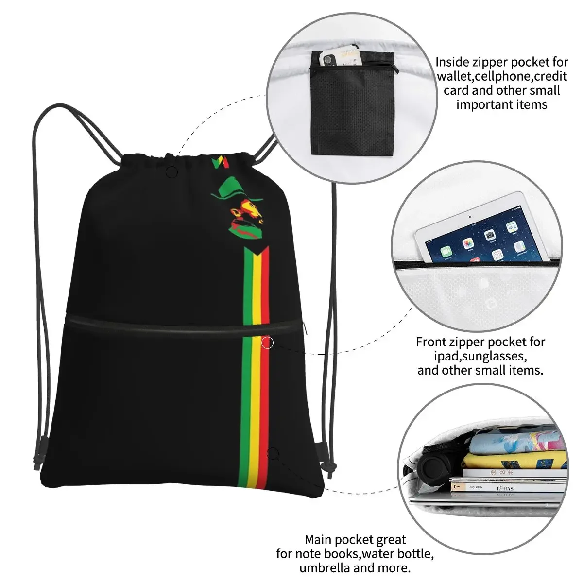 Haile Selassie Illustration zaini portatili borsa con coulisse borsa con coulisse borsa tascabile per studenti delle scuole