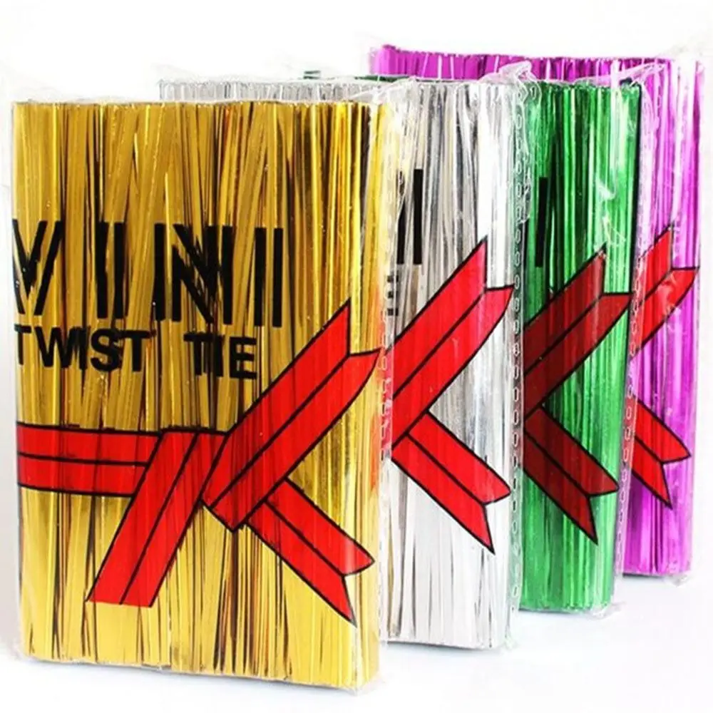 800PCS New Metallic Twist Ties Wire Cellophane Bag Pack Sealing Steel Baking Wrapping Ligation Party