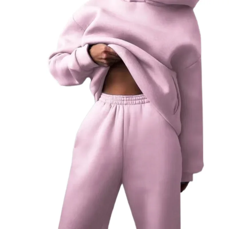 Nadměrné velikosti 2024 Podzim/Zima Amazon Cross-Border Dámská móda Casual Zesílená mikina s dlouhým rukávem Kalhoty Dvoudílný oblek - náhled 5
