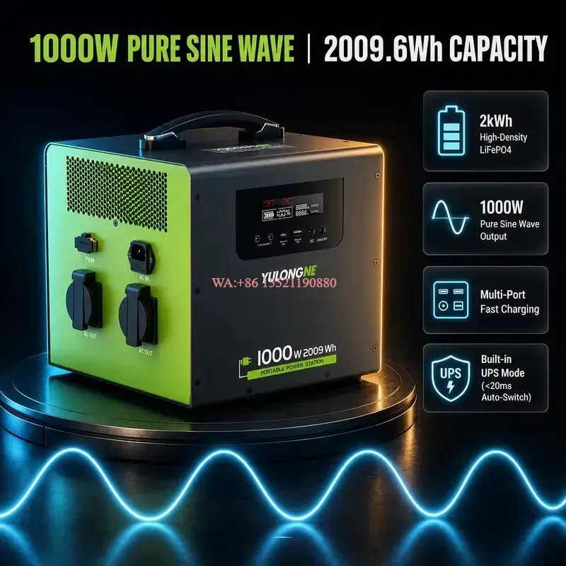 wmwmnu for YULONGNE JC-1020 Pure Sine Wave Solar Generator 220V 1000W Portable Power Station 2009Wh LiFePO4 Battery 8000+