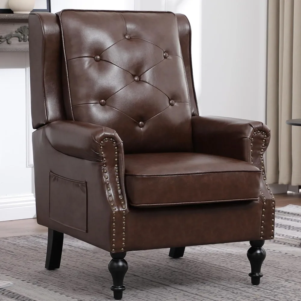 Silla decorativa para sala de estar, sillón moderno de mediados de siglo con respaldo alto, sillón tapizado de cuero, lectura vintage