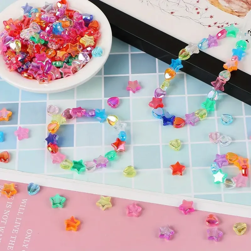 100/200/400pcs Mixed Colour Heart Star Acrylic Bulk Spacer Beads for Handmade Jewelry Making DIY Bracelet Necklace Accessories