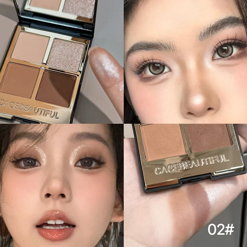 CACE Smoke Dark Grey 4-color Eyeshadow Pearly Bright Matte Glitter Eye Shadow Shimmer Pigment Palette Lasting Earth Black Makeup