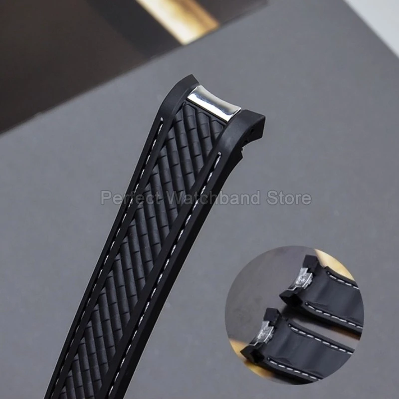 20mm preto azul fivela de aço inoxidável silicone relógio acessório para omega de ville 424 seamaster 300 interface especial pulseira