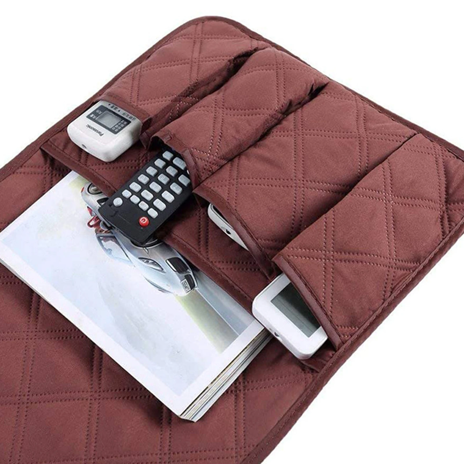 

1 Set Couch Remote Holder Pocket Design Dustproof Waterproof Reasonable Layout Sofa Armrest Organizers with 5 Pockets