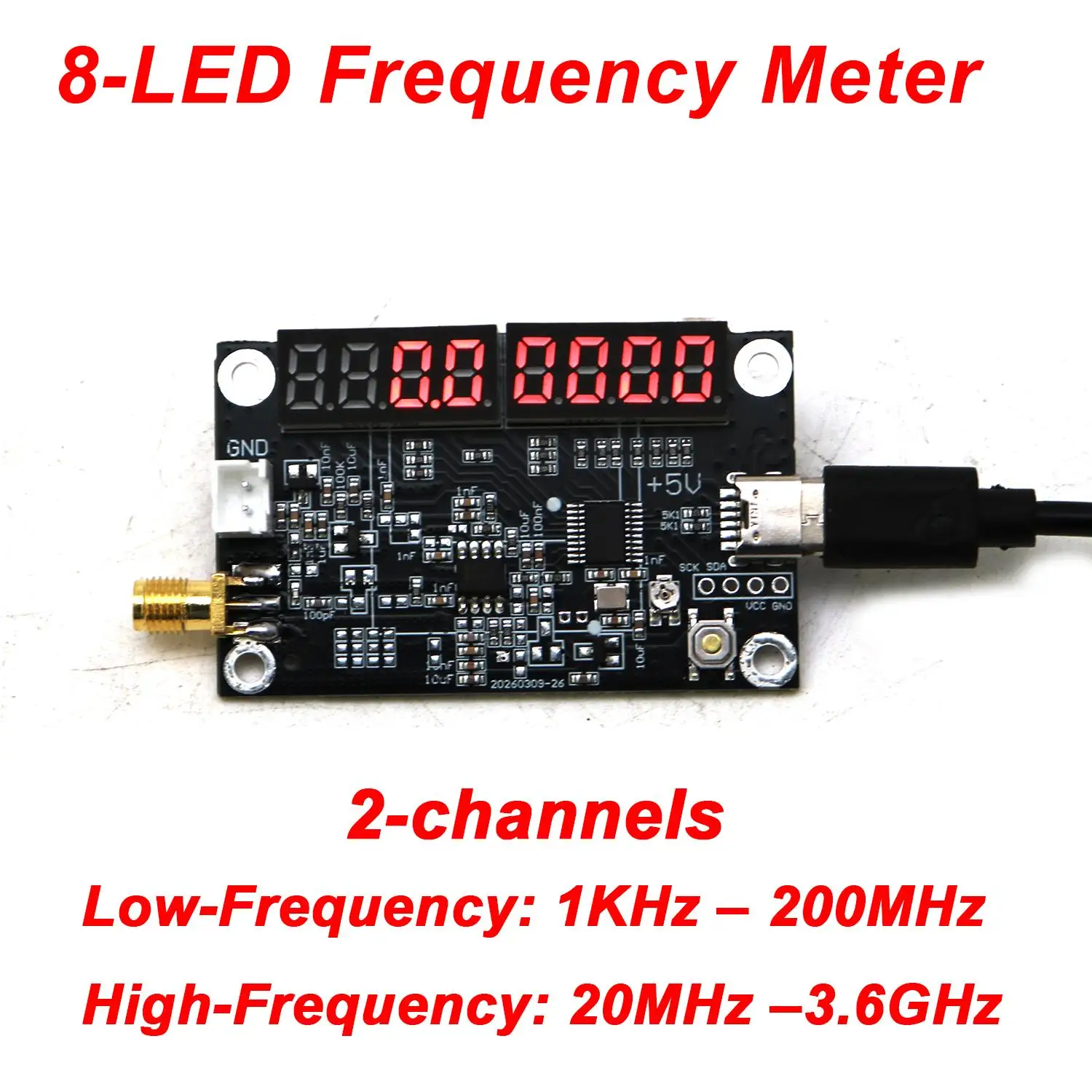 2-channel LED Frequency Display 1KHZ-3.6Ghz Frequency Meter RF Signal Tester 433Mhz 868Mhz 915M 2.4Ghz Digital Frequency Counter