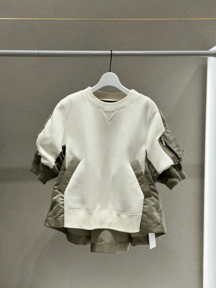 FOG SACAI Japanese Sle Heavyweight Patchwork Knit Jaet Loose Faion ort Sve Sweatirt Top Cotton Polyester Wool Blend
