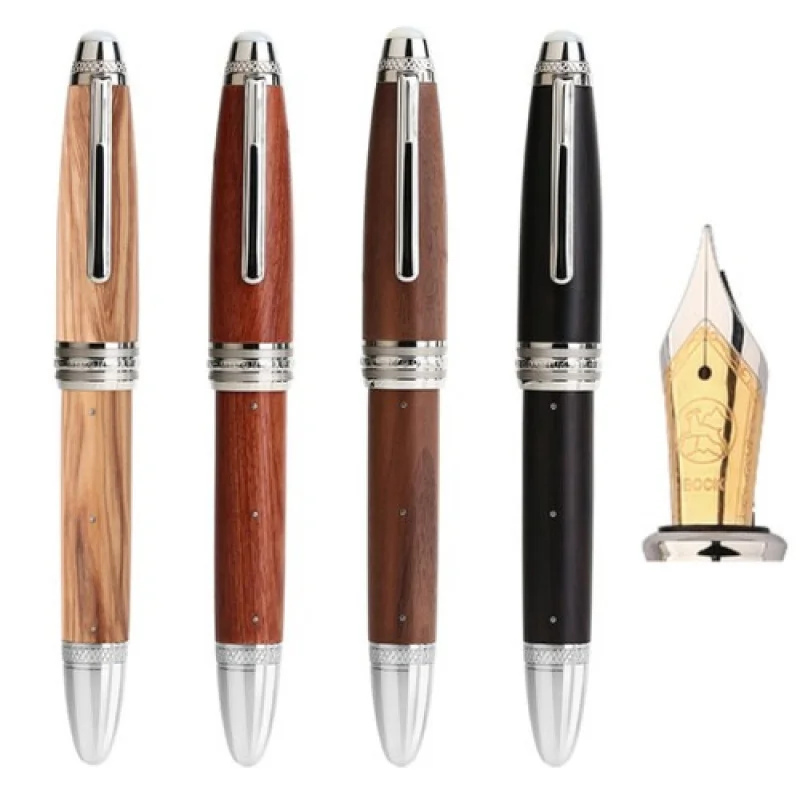 A+ Majohn M1000 Solid Wood Fountain Pen Handmade Rivets Pearl Top BOCK Nib Ink Pen