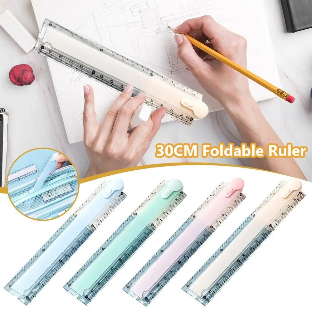 Transparent 30CM Foldable Ruler Clear Scale Foldable Straight Ruler Easy Storage Geometric Drawing Ruler School Office