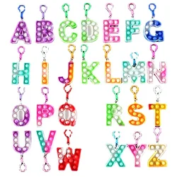 26-letter Keychain Fidget Toys Silicone Push Bubble Simple Dimple Bag Ornaments Popite Anti Stress Kids Birthday Gifts