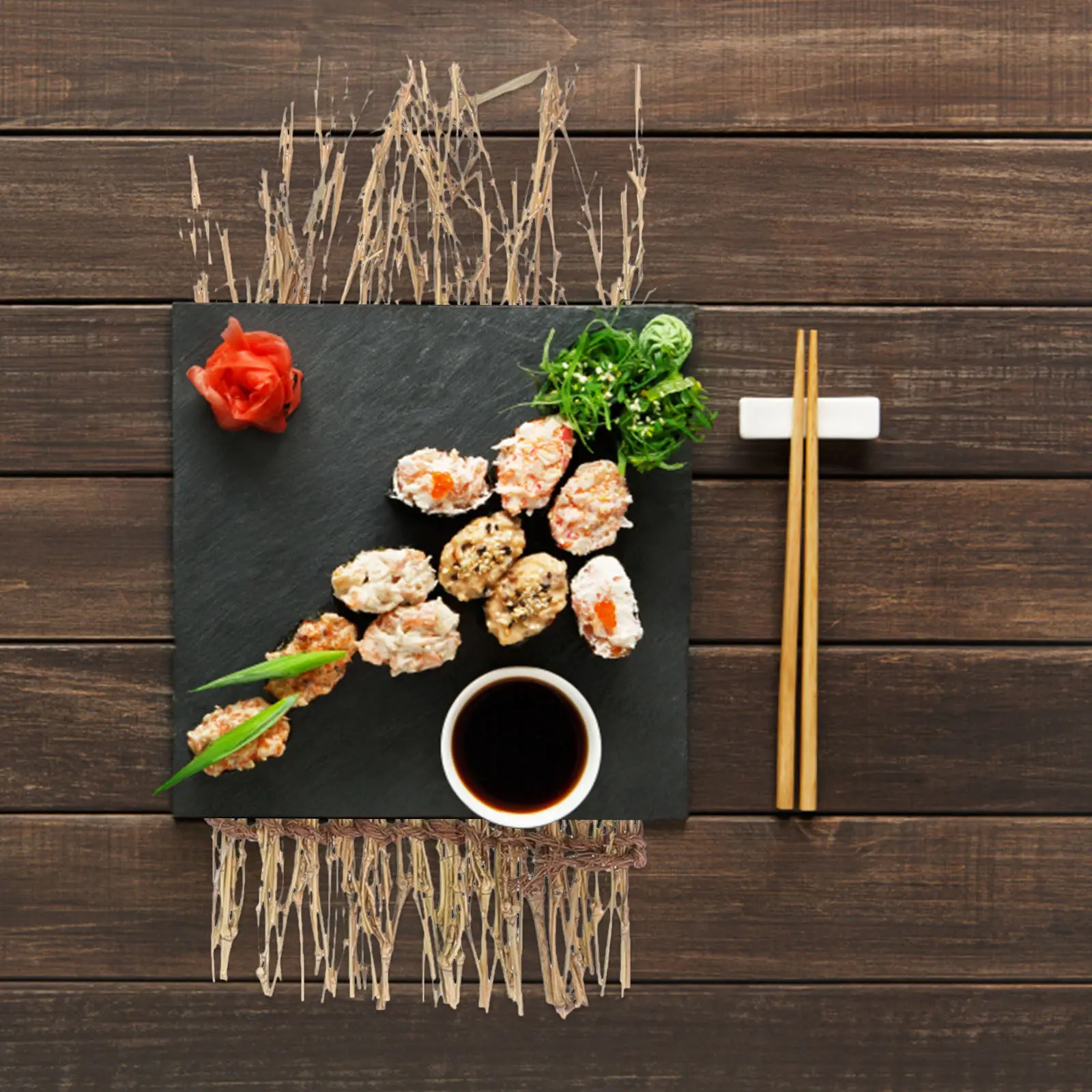 1Set Handcrafted Bamboo Sushi Mats Decor Japanese Cuisine Ornament Appetite Boosting Food Display Dish for Sushi Bar Hotel