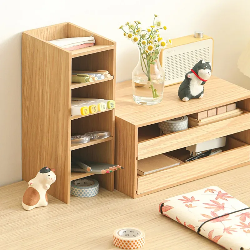 Drawer Style Desktop Storage Box Wooden Multi-layer Office Stationery Organizer Multifunctional Bathroom Cosmetics Holder