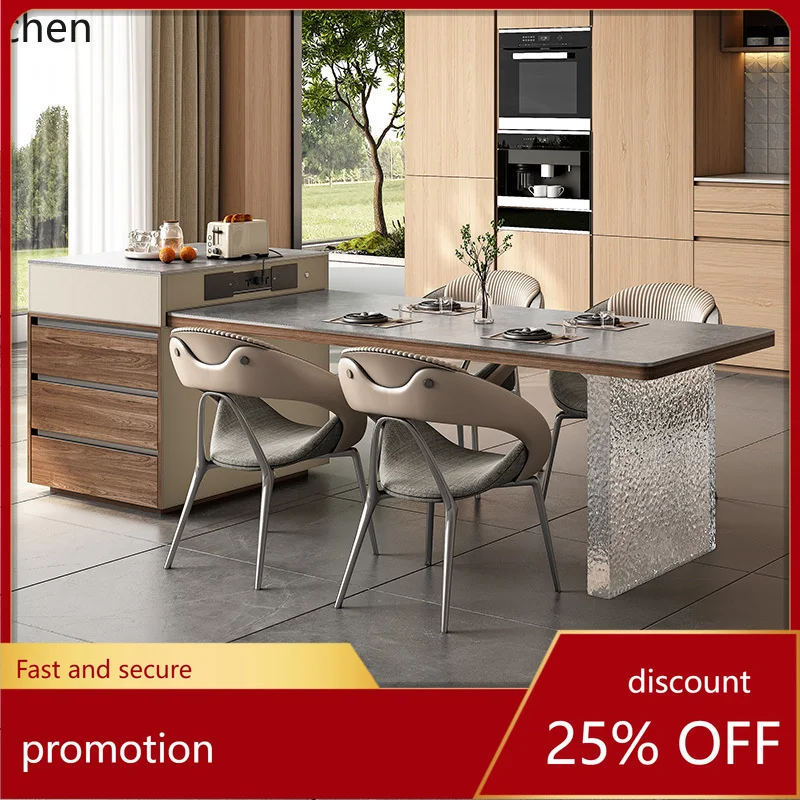 

HXL rock slab island dining table integrated dining table suspension modern simple retractable multi-functional solid wood