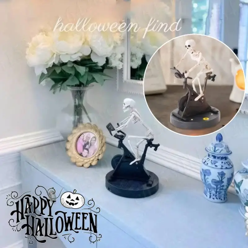 Estatua de esqueletos de resina para Halloween, adorno de esqueleto para agitar, figuras de bicicleta para ejercicio, decoraciones de mesa divertidas para el hogar, 1/2/5 Uds.