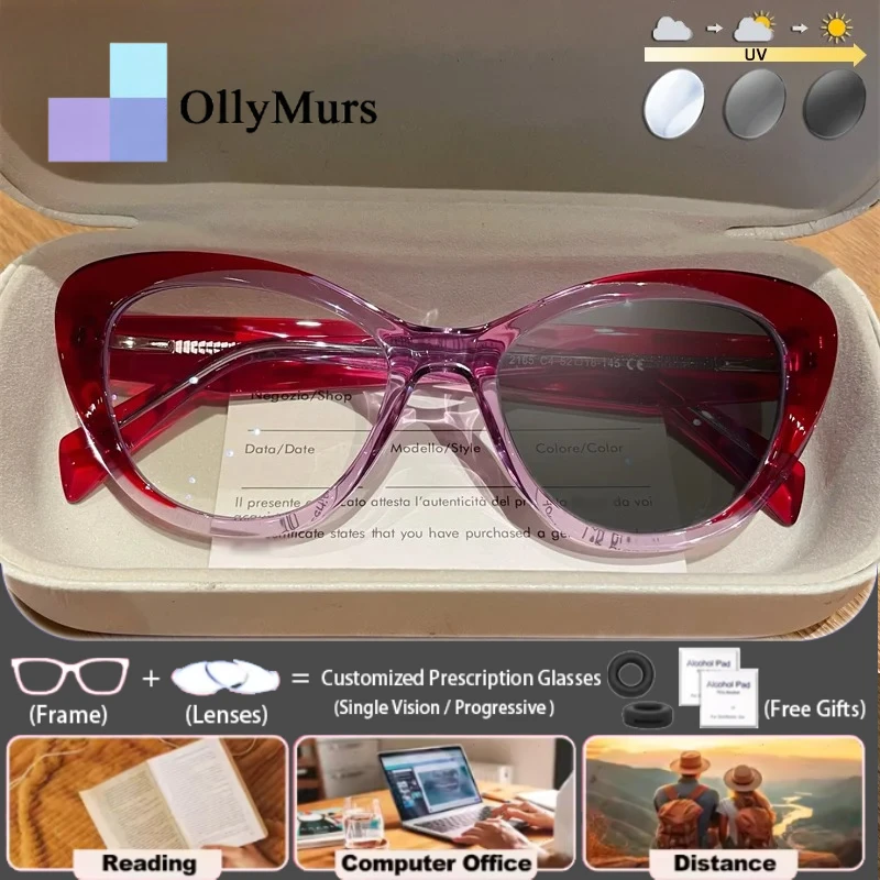 

Высококачественные женские очки Ollymurs с дизайнерской оправой в форме кошачьего глаза, винтажный стиль, антибликовые, фотохромные, для чтения.