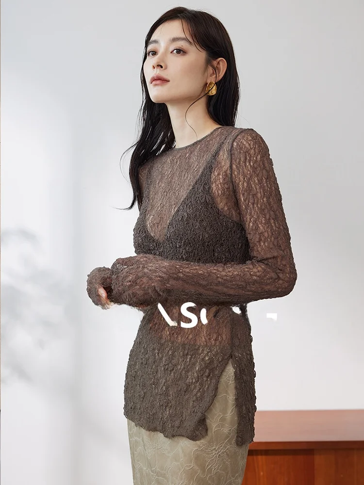 

Ownsong сексуальный облегающий кружевной вязаный легкий длинный топ све на эластичной основе irt, женская мода, весна 2023 г.