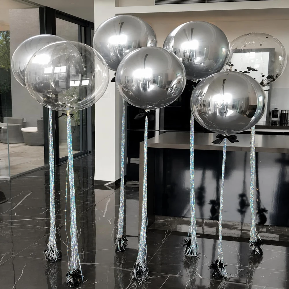 10 Stück Metallische Goldfolien-Ballons mit Quastenenden 22 Zoll 4D Runde Ballons Lametta-Folien-Fransenvorhang für Hochzeit Geburtstag Dekoration – Detail 2